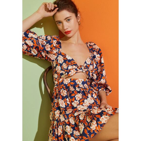 Amur Medina Floral Mini Dress 0 Blue Orange NEW - Picture 11 of 11